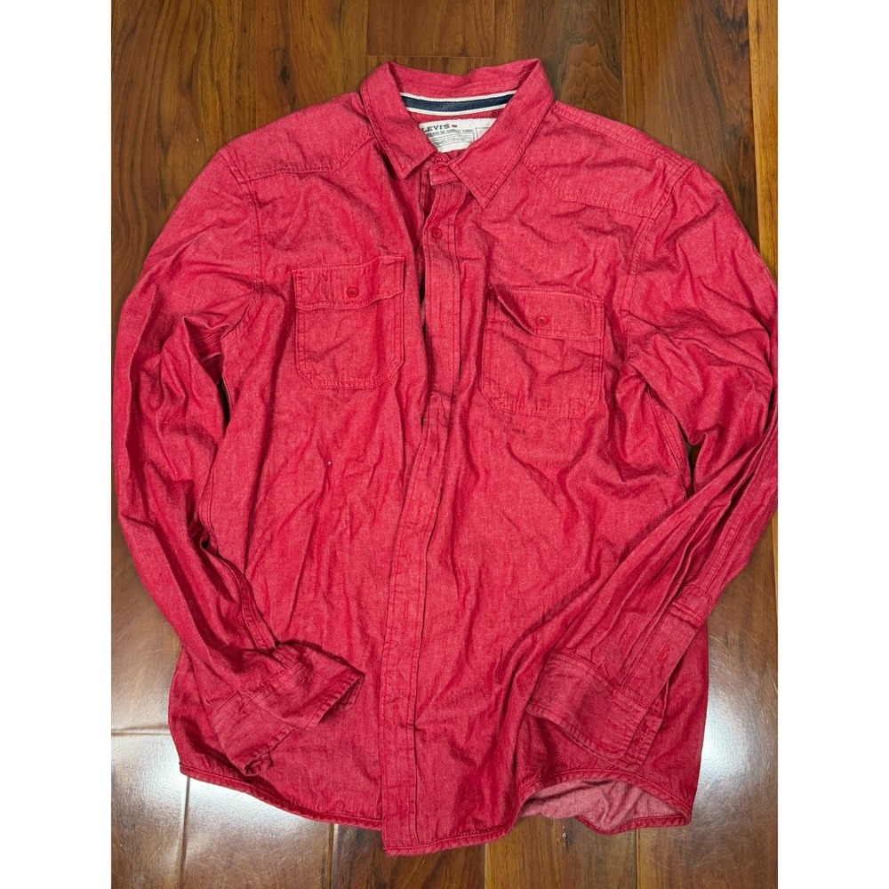 Levi's Men's Button Down Shirt SZ 2XL Red Chambray Casual L/S Classic Fit